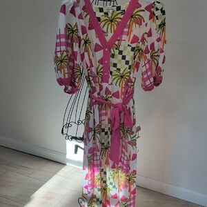 CELINA MOON Tropical Palm Print Dress